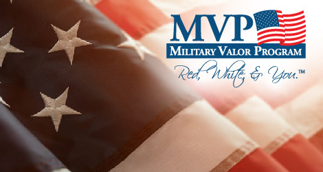 Waving American Flag and Military Valor Program logo