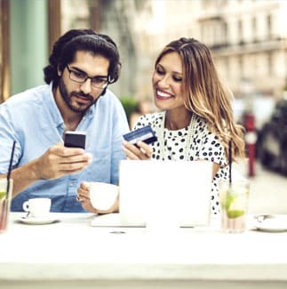 Two people at a restaurant